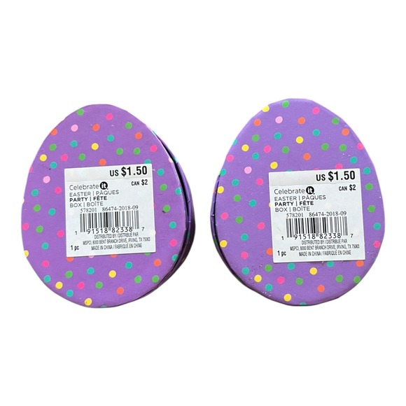 Celebrate It Easter Party Box Unisex OS Purple Brand New Polka Dot Egg Set of 2 - Picture 2 of 3